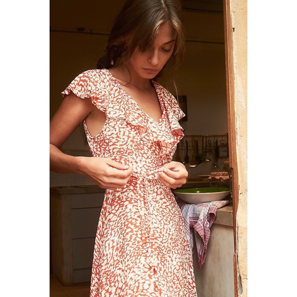 Free People French Quarter Mini Wrap Dress Orange - Picture 6 of 13